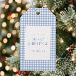 Weihnachten im blauen Gingham-Design Geschenkanhänger