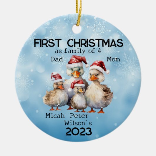 Weihnachten im ersten Jahr als Familie der 4 Enten Keramik Ornament (Vorne)