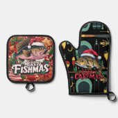 Weihnachten im Fischfang Ofenhandschuh & Topflappen-Set (Vorderseite)