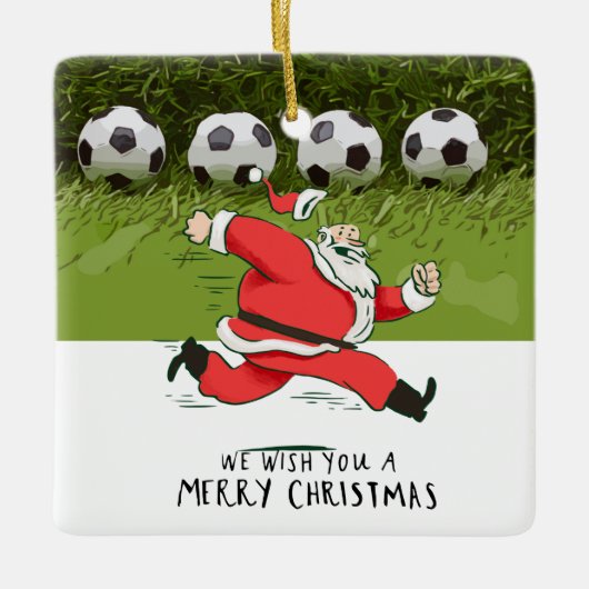 Weihnachten im Fußball mit dem Weihnachtsmann Keramikornament (Vorderseite)