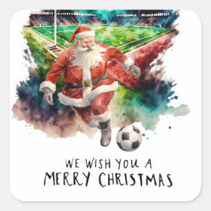 Weihnachten im Fußball mit dem Weihnachtsmann Quadratischer Aufkleber