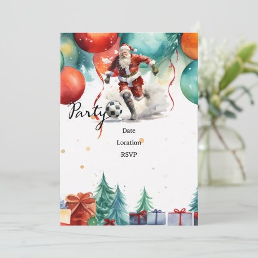 Weihnachten im Fußball mit dem Weihnachtsmann Save The Date (Stehend Vorderseite)