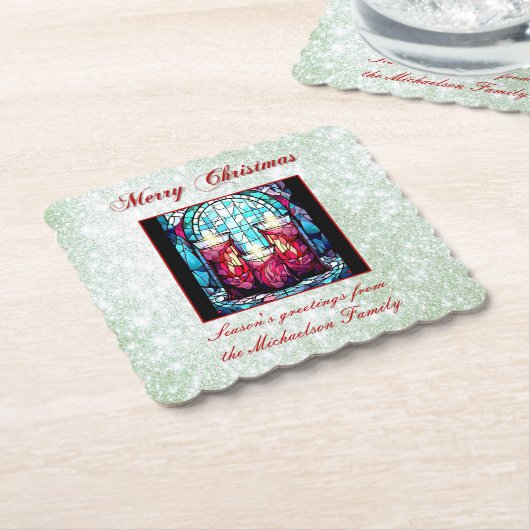 Weihnachten im Grünen Glitzer verkleidete Glaskerz Untersetzer (angewinkelt)