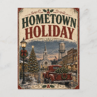 Weihnachten im Heimatort - Vintage-Roter LKW Postkarte