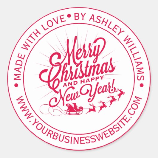 Weihnachten im Jahrgang mit Liebe Business Runder Aufkleber (Vorderseite)