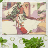 Weihnachten im Jahrtausend, Familienhaus im Schnee Geschirrtuch (Gefaltet)