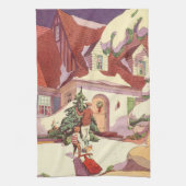 Weihnachten im Jahrtausend, Familienhaus im Schnee Geschirrtuch (Vertikal)