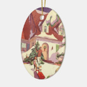 Weihnachten im Jahrtausend, Familienhaus im Schnee Keramik Ornament (Links)