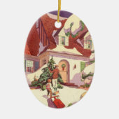 Weihnachten im Jahrtausend, Familienhaus im Schnee Keramik Ornament (Vorne)
