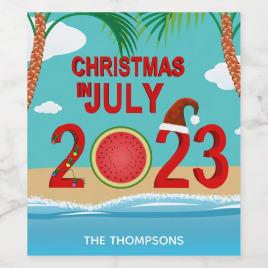 Weihnachten im Juli 2023 Watermelon Beach Weinetikett (Einzelnes Label)