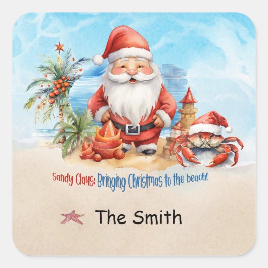 Weihnachten im Juli am Strand Quadratischer Aufkleber (Vorderseite)