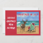 Weihnachten im Juli Australien Strand Santa Rudolp Einladung<br><div class="desc">Neuartige Weihnachten am australischen Strand mit Rudolph dem Rentier und dem Weihnachtsmann mit einer Erholung oder vielleicht einem sneaky Bier. Eine großartige leichte Karte für Ex-Katzen oder diejenigen, die im Ausland in Australien leben. Weihnachten im Juli ist in Australien beliebt, da der Winter im Juli ist und es oft als...</div>