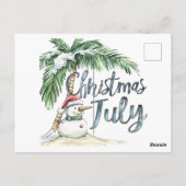 Weihnachten im Juli Beach Snowman & Palm Tree Postkarte (Rückseite)