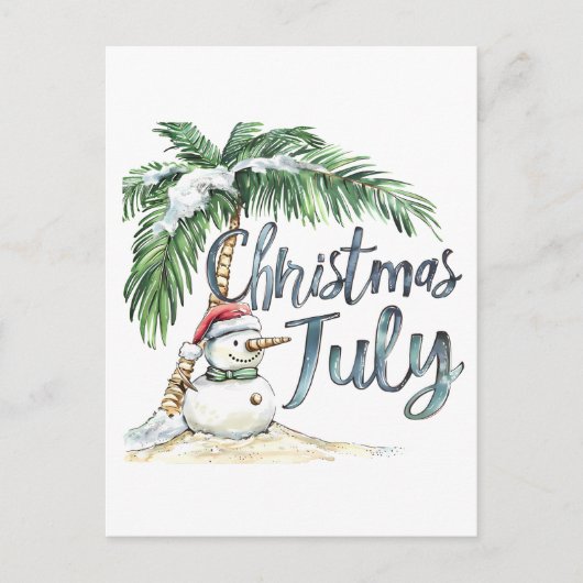 Weihnachten im Juli Beach Snowman & Palm Tree Postkarte (Vorderseite)