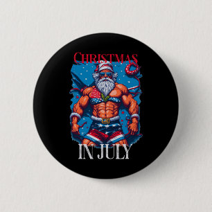 Weihnachten im Juli Bodybuilder Weihnachtsmann USA Button