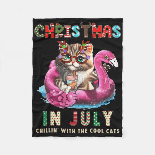 Weihnachten im Juli Chillin Cats Flamingo Float Me Fleecedecke (Vorderseite)