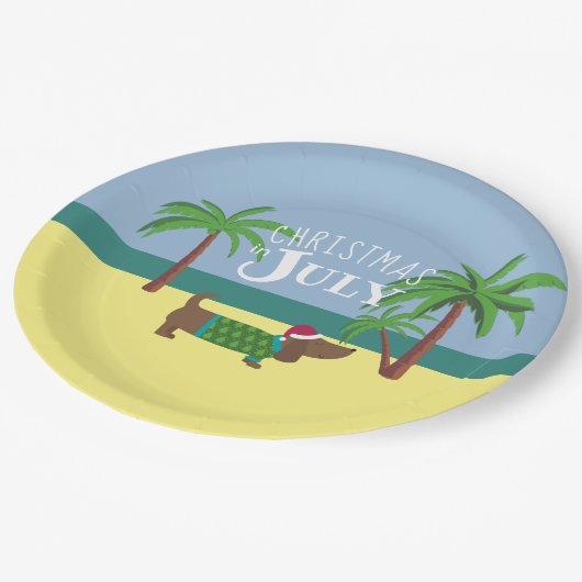 Weihnachten im Juli Dackel Party Pappteller (Schrägansicht)