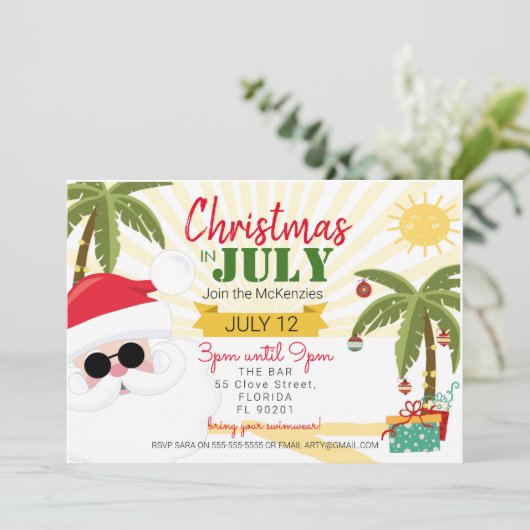Weihnachten im Juli Einladung, lustiges Party im S Einladung (Stehend Vorderseite)