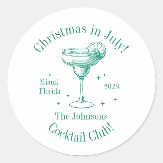 Weihnachten im Juli Familienname Cocktail Party Runder Aufkleber (Vorderseite)
