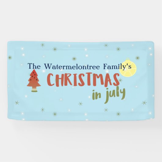Weihnachten im Juli Familienname Summer Party Blue Banner (Horizontal)