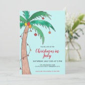 Weihnachten im Juli Feier Palm Tree Party Inv Einladung (Stehend Vorderseite)