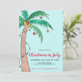 Weihnachten im Juli Feierlichkeiten Palm Tree Part Einladung (Stehend Vorderseite)