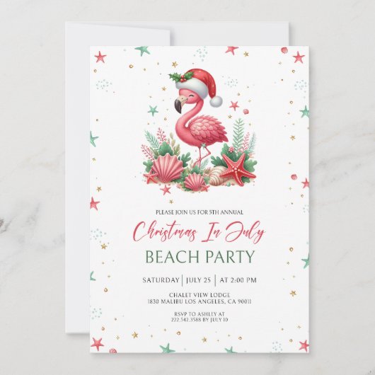 Weihnachten im Juli Flamingo Einladung (Vorderseite)