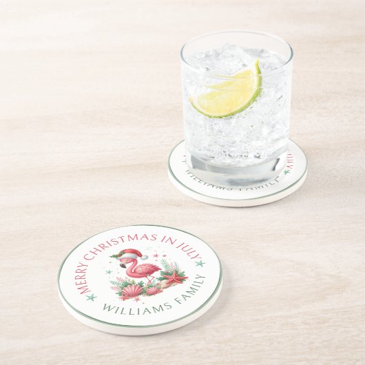 Weihnachten im Juli Flamingo Getränkeuntersetzer (Seite)
