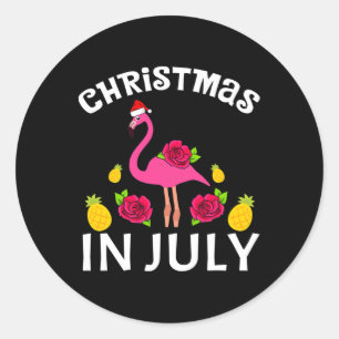 Weihnachten im Juli Flamingo Hawaiianischer Sommer Runder Aufkleber