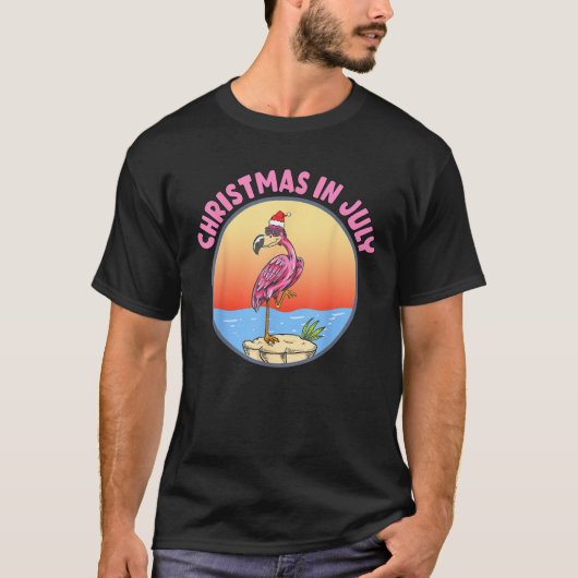 Weihnachten im Juli Flamingo in Weihnachtsmannmütz T-Shirt (Vorderseite)