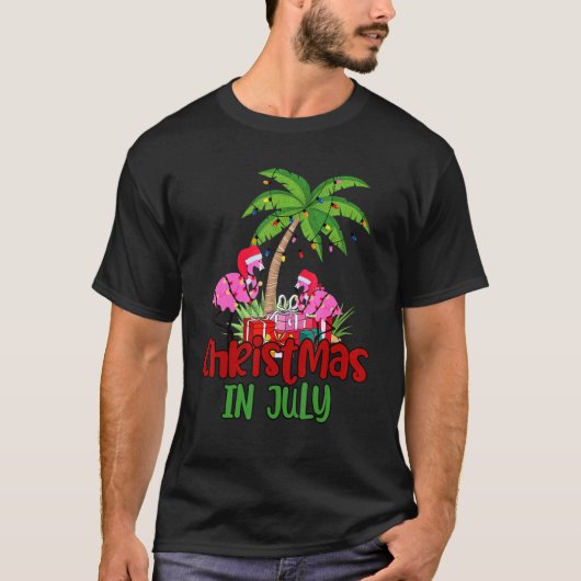 Weihnachten im Juli Flamingo Palm Tree 4. Juli T-Shirt (Vorderseite)