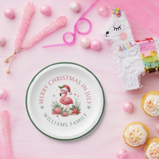 Weihnachten im Juli Flamingo Pappteller (Party)