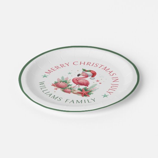 Weihnachten im Juli Flamingo Pappteller (Schrägansicht)