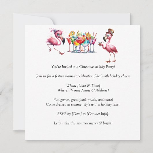 Weihnachten im Juli Flamingo Save the Date Party Einladung (Rückseite)