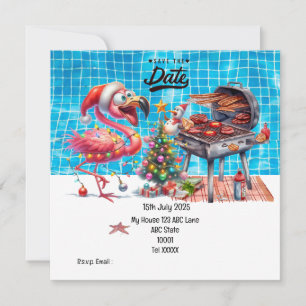 Weihnachten im Juli Flamingo Save the Date Party Einladung