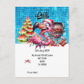 Weihnachten im Juli Flamingo Save the Date Party Postkarte (Vorderseite)