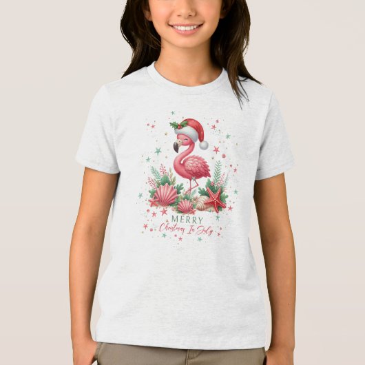 Weihnachten im Juli Flamingo Tri-Blend Shirt (Vorderseite)
