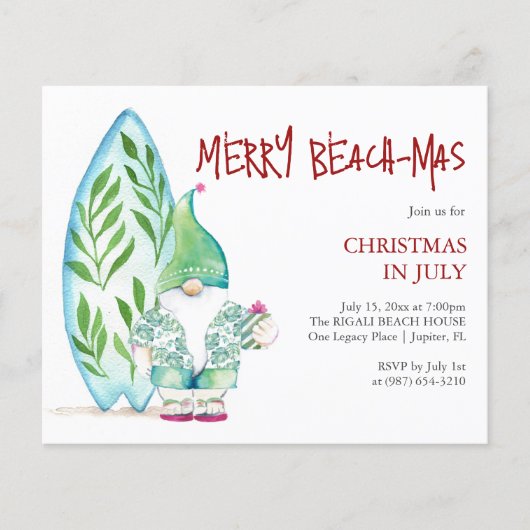 Weihnachten im Juli Flyer Vorlagen Surfboard Thema (Vorne)