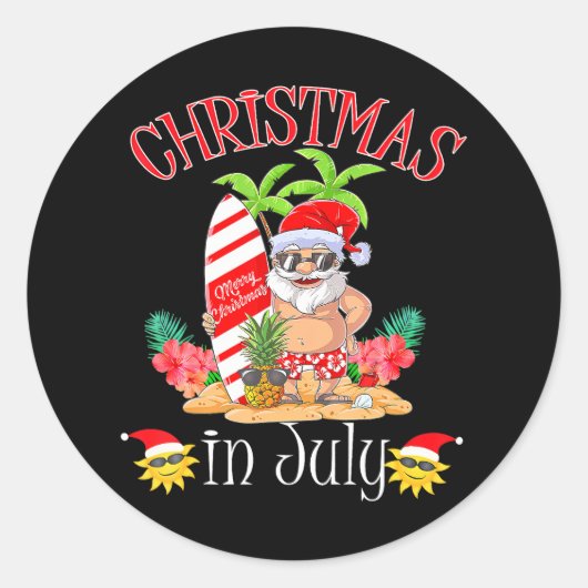 Weihnachten im Juli Funny Santa Summer Beach Runder Aufkleber (Vorderseite)