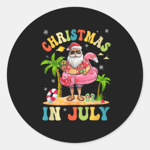 Weihnachten im Juli Funny Santa Summer Beach Vacat Runder Aufkleber