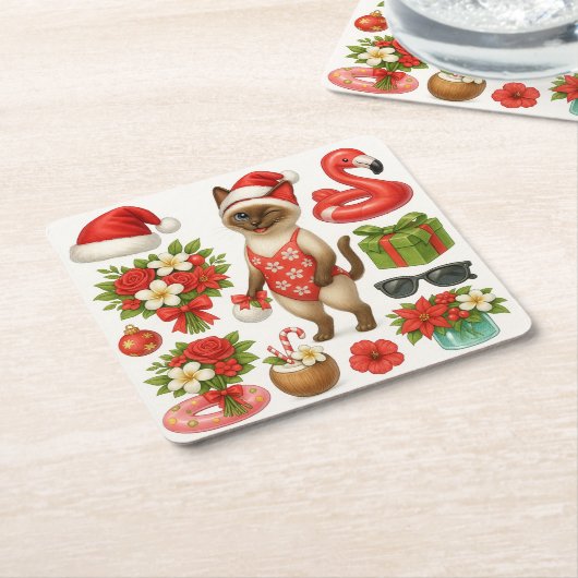 Weihnachten im Juli für Cat Lovers Pool Party Rechteckiger Pappuntersetzer (angewinkelt)