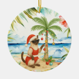 Weihnachten im Juli für siamesische Katzenliebhabe Keramik Ornament