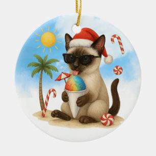 Weihnachten im Juli für siamesische Katzenliebhabe Keramik Ornament