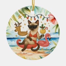 Weihnachten im Juli für siamesische Katzenliebhabe Keramik Ornament