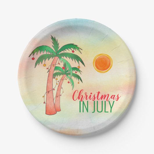 Weihnachten im Juli GRILLEN Party Palm Trees Paper Pappteller (Vorderseite)