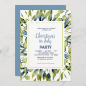 Weihnachten im Juli Grün Blau Blätter Modernes Pa Einladung (Vorne/Hinten)