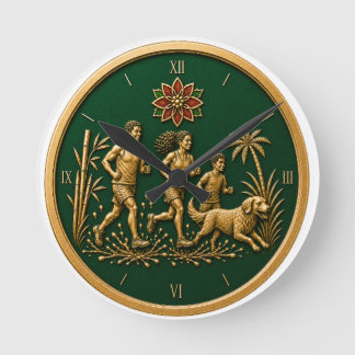 Weihnachten im Juli Grün und Gold Runde Wanduhr