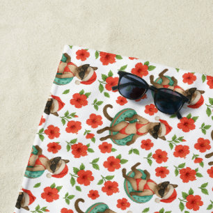 Weihnachten im Juli Hawaiianischer Roter Hibiskus  Strandtuch