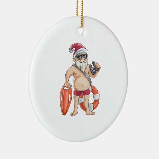 Weihnachten im Juli in Santa Lifeguard Keramik Ornament (Rechts)