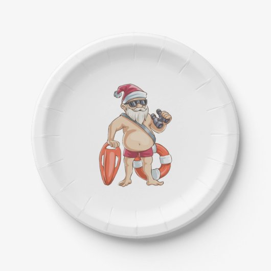 Weihnachten im Juli in Santa Lifeguard Pappteller (Vorderseite)